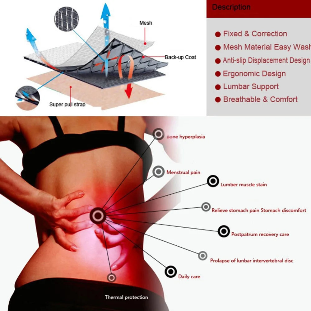 Experience Comfort and Relief with the Adjustable M - 4XL Tourmaline Self-Heating Magnetic Therapy Back Support Belt